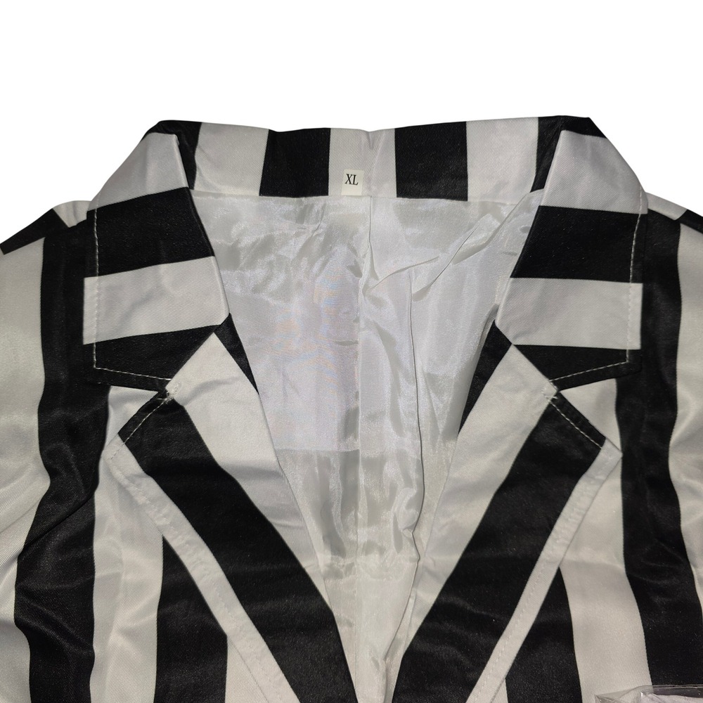 Beetlejuice Costume Set Mens XL Striped Blazer Pants Wig Tie Halloween Cosplay - Picture 2 of 8